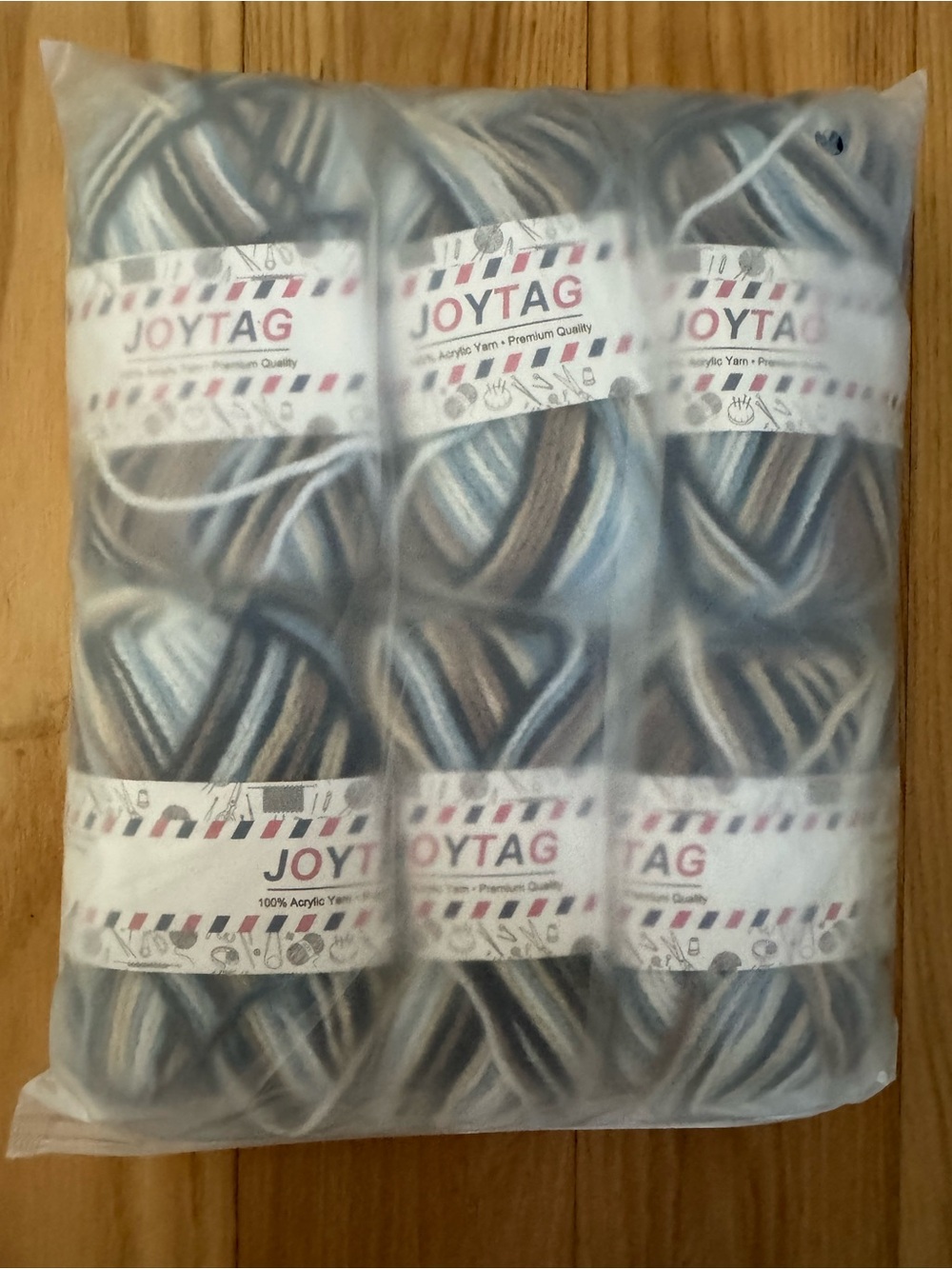 JOYTAG Variegated Yarn Lot 6 Blue Gray Taupe Acrylic Crochet Knitting